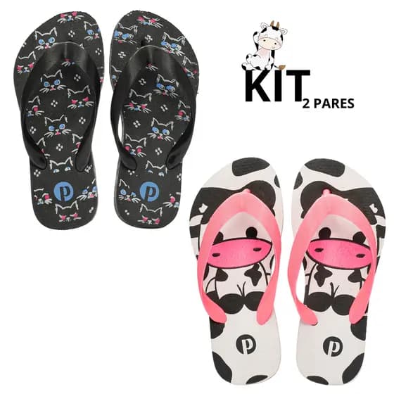 Kit Chinelo Infantil Estampado Feminino Passeio