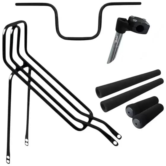Guidão Cg Titan para bicicleta + bagageiro Garupa Rabetão + mesa cross + jogo de espuma kit de bike mobi