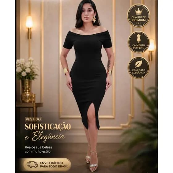 Vestido Feminino Tubinho Midi | Manga Curta | Gola V | Moda Evangélica Elegante