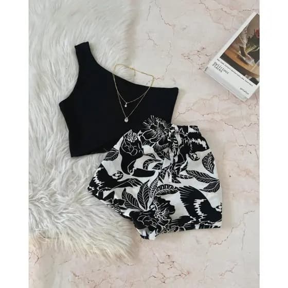 Short Feminino Estampado Para Viagens Praia e Dia a Dia Confortável Com Elastico Na Cintura Soltinho Floral Calção