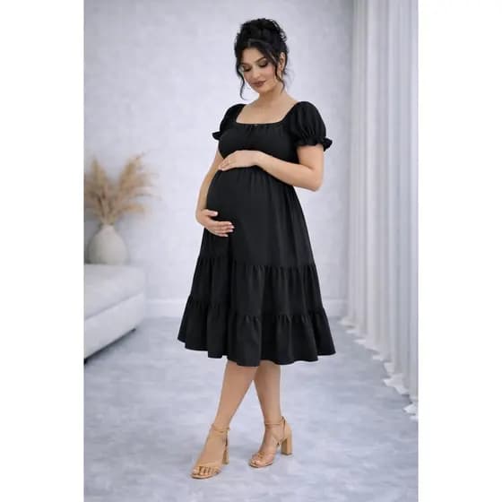 Vestido Midi Liso Confortável Estiloso Para Gestantes Gravidas Casual Elegante Plus Size Manga Curta Soltinho