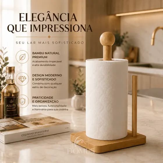 Suporte Bambu Porta Papel Toalha Guardanapo Em Bambu Cozinha Gourmet Para Mesa Bancada
