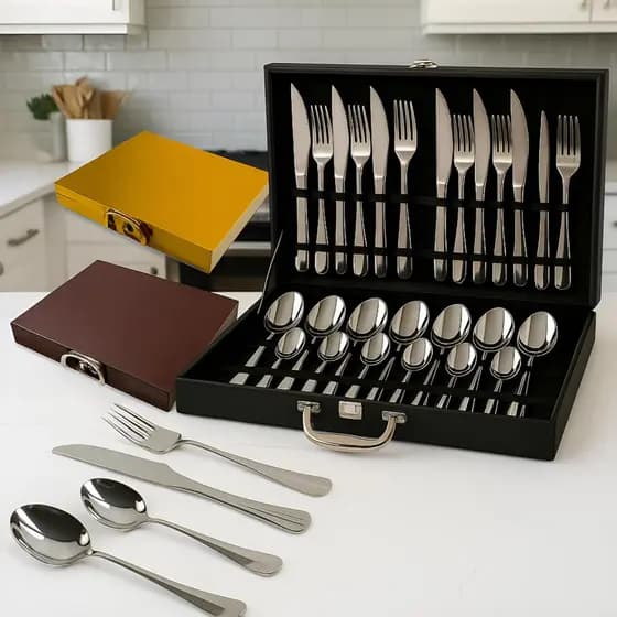 Jogo Talheres 24 Peças Faqueiro Luxo Inox Premium Com Maleta