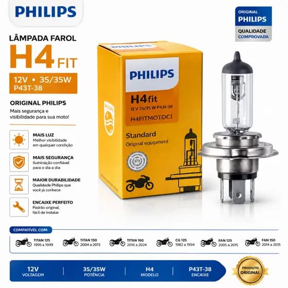 Lâmpada Farol H4 35/35w Original Philips Titan 125 150 160 Padrão 12v