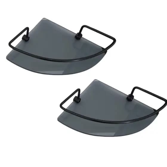 Kit 2 Porta Shampoo Suporte De Banheiro Canto Vidro Fumê 6mm Cantoneira