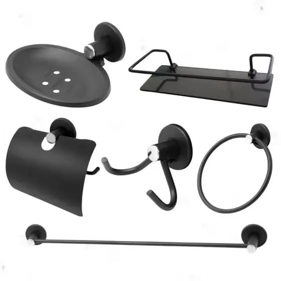 Kit Acessórios Para Banheiro Preto 6 Peças