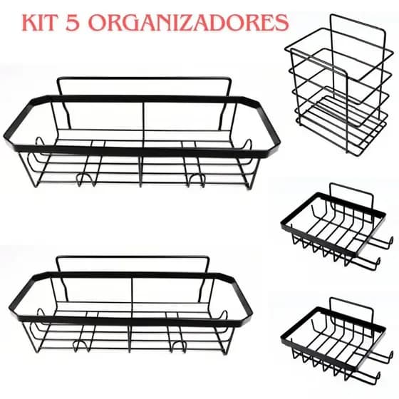 Kit 5 Suporte Prateleira Com Adesivo Para Banheiro Porta Shampoo Sabonete Multifuncional