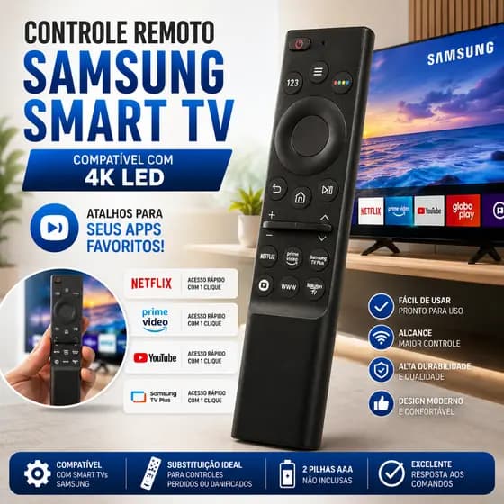 Controle Remoto Universal Compatível Com Samsung Smart TV 4K LED Netflix Prime Video YouTube Botões Aplicativos