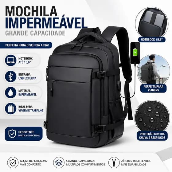 Mochila Impermeável Escolar Universitária Notebook Alça Reforçada Grande Capacidade
