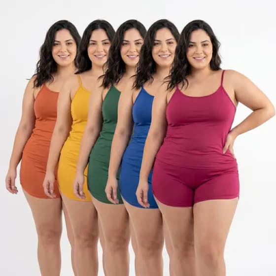 Kit Com 5 Babydoll Plus Size Liso Pijama Short Doll Conforto Tecido macio Noite Dormir Microfibra