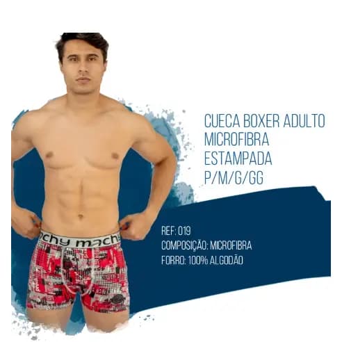 KIT 10 CUECAS Boxer Microfibra MASCULINO Estampado- Adulto Machy P/M/G/GG