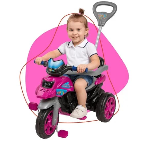 Andador Infantil Criança Triciclo Moto Trail Maral C/ Empurrador