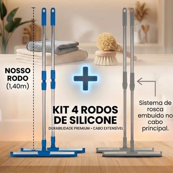 Kit Rodo de Silicone Cabo Longo Multiuso 2em1 Vassoura e Limpador de Vidros Uso Seco e Molhado