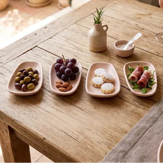 Kit 4 Mini Pratos Cerâmica Rosa Petiscos e Doces 15cm