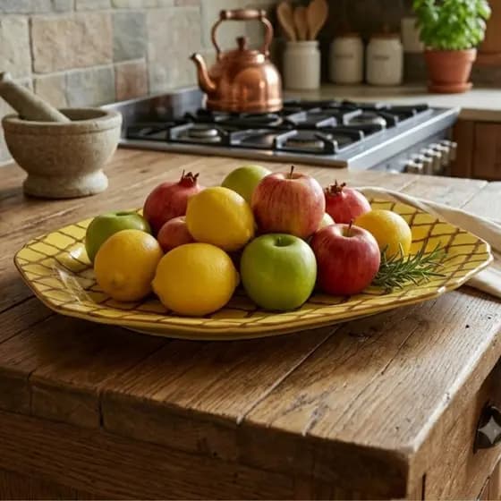 Travessa Saladeira Grande Cerâmica Âmbar Vintage 49cm