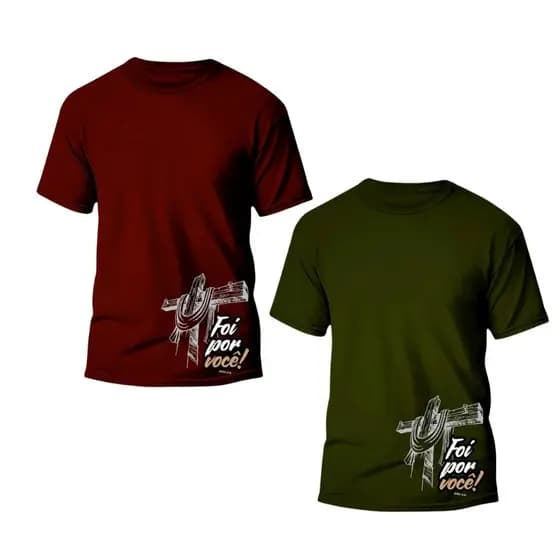 Camisa Foi Por Você Kit 2 Camisetas Premium Fio 100% Algodão Com Fio 30.1 Estampada