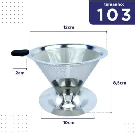 Filtro De Café 103 Inox - Coador de Café Grande Sem Uso De Papel Com Pegador em Silicone - Peneira Aço Reutilizável