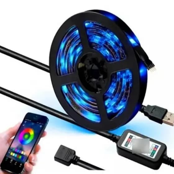 Fita De Led Rgb 5M Bluetooth Ritmo Musical Controle App Android IOS