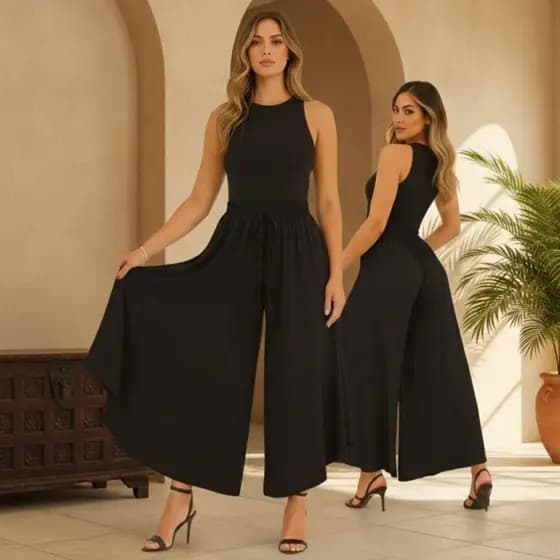 Calça Pantalona Feminina Godê Cintura Alta com Amarração Tecido Leve e Soltinho