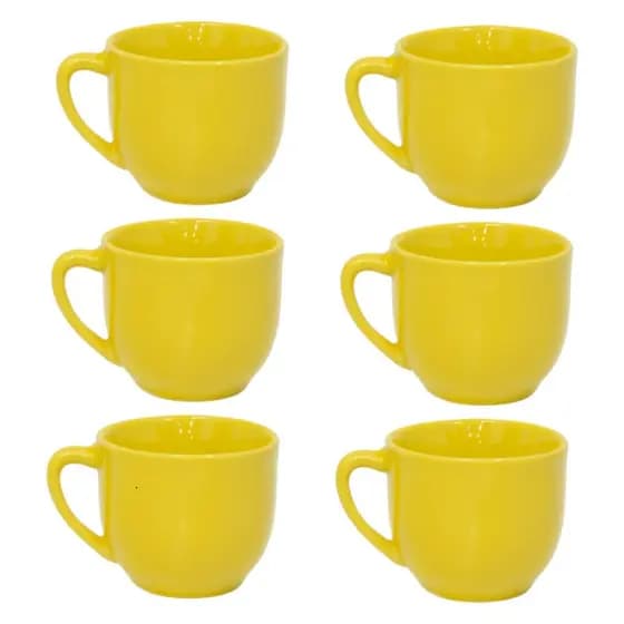 Kit 6 Xícaras Café 170ml Porcelana Amarela Canecas Decorativas Para Cozinha