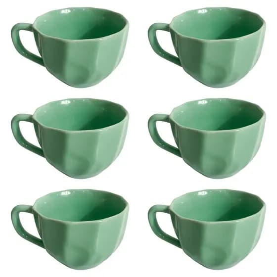 Kit 6 Xícaras Café 200ml Porcelana Verde Canecas Decorativas Para Cozinha