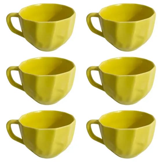 Kit 6 Xícaras Café 200ml Porcelana Amarela Canecas Decorativas Para Cozinha