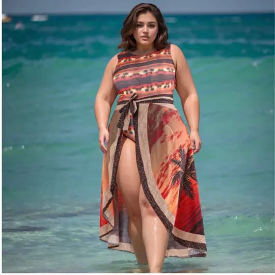 Maio Feminino Com Saída de Praia Canga Pareô Plus Size M G GG G1 Maiô Com Bojo Natação