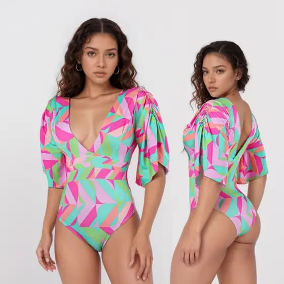 Body Blusa Feminino Decote em V Casual com Bojo M e G Manga Morcego