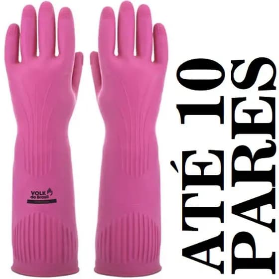 Kit até 10 Pares Luva Ranhurada Rosa Punho Longo Volk CA36368 - Limpeza Geral Pet Shop Lava Rápido