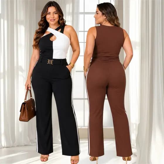 Conjunto Calça Curvy Feminino Social Blusa Duo recorte Tam Único 42ao46