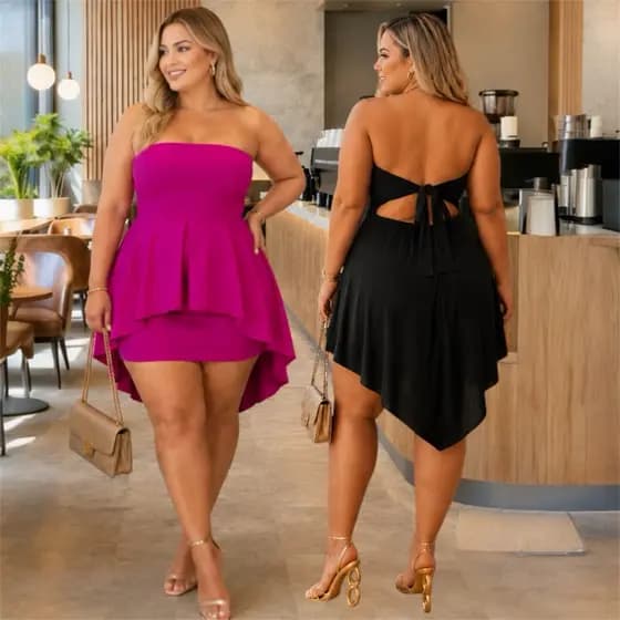 Vestido Mullet Plus Size Feminino Tomara que Caia com Cauda Com Amarração nas Costa Veste 46 ao 52