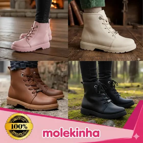 Bota Coturno Molekinha Infantil Meninas Casual Juvenil Tratorada Cano Curto Confortável Original