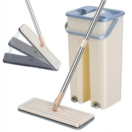 Rodo Flat Mop 2 Refis Esfregão Com Balde Mágico Giratório Esfregão Limpeza Lava Seca Tira Pó