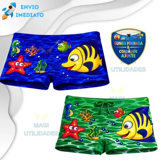Sunga Boxer Infantil Fôrro Interno Estampada Box Menino Moda Praia Criança Secagem Rápida