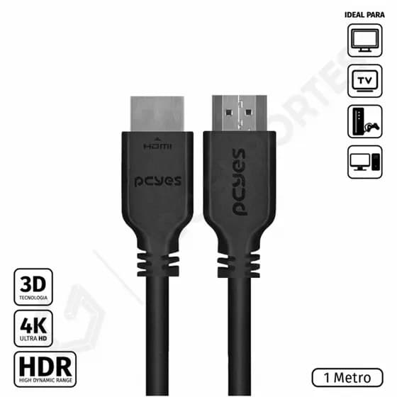Cabo HDMI 2.0v 4K Ultra HD 3D com 1 metro - PCYES PHM20-1