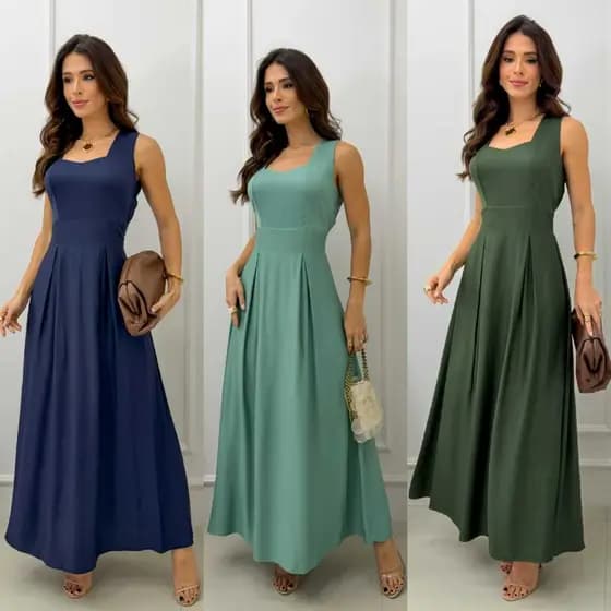 Vestido Feminino Longo Estampado sem mangas costas lastex