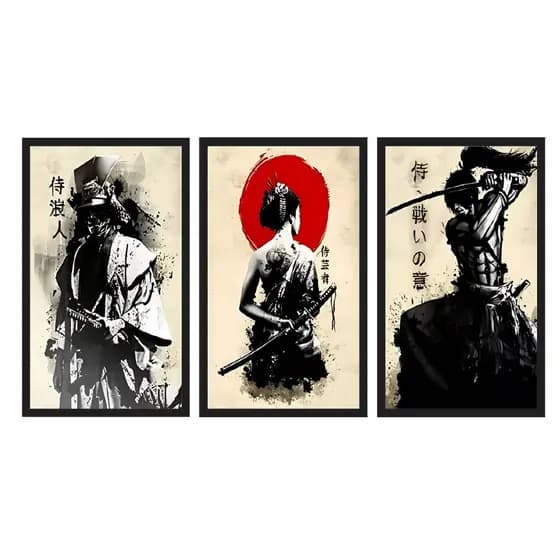Quadros Decorativos Samurai Japonês Ninja Japão 50x30 Mosaico Sala Quarto Escritório Premium