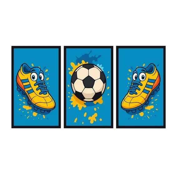 Quadro Decorativo Mosaico 50x30 Chuteira Futebol Bola Time Quarto infantil premium luxo