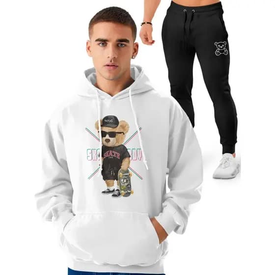 Kit Blusa + Calça Urso Skatista Oculos Escuro e Lil Bear 100% Algodao Tecido Algodão Camisa premium MPF