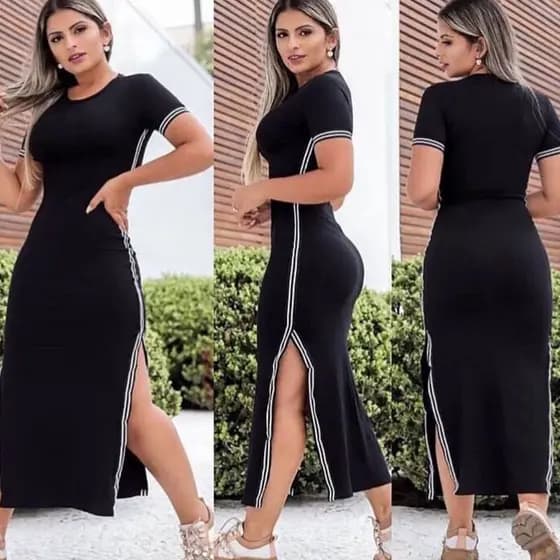 vestido midi tubinho fenda DIVERSAS CORES
