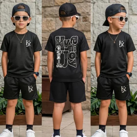 Conjunto infantil menino - Blusa + Short Masculino Tamanho 2 ao 12 Anos