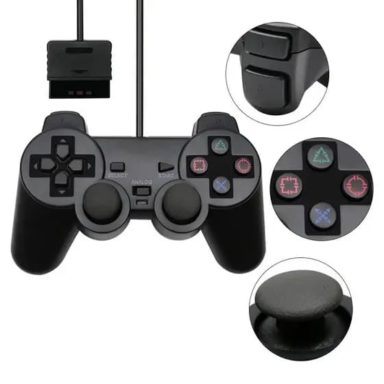 Controles PS2 Joystick Com Fio Ergonômico Plug And Play Cor Preto