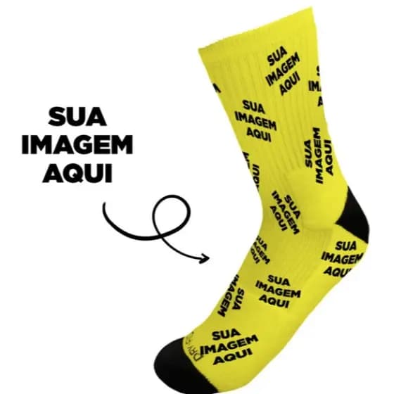 Meia Personalizada Com Imagem - Cores Lisas - Cano Alto - Meias Elite