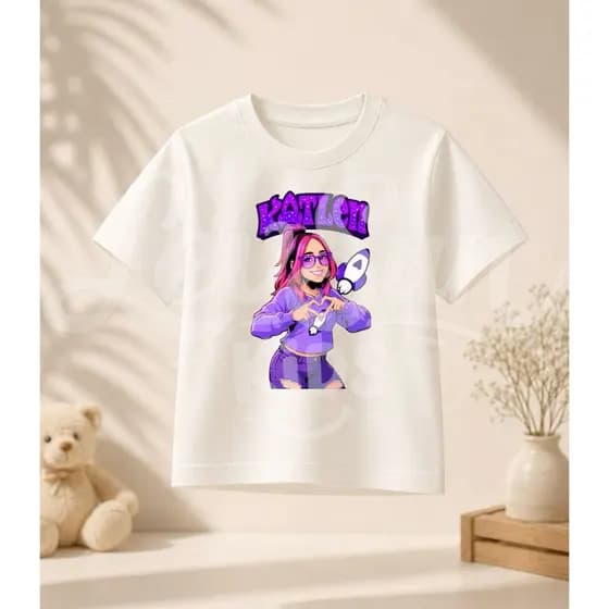Camiseta Emilly Vick e Os Rosa 100% Algodão Infantil e Adulto Look Off White