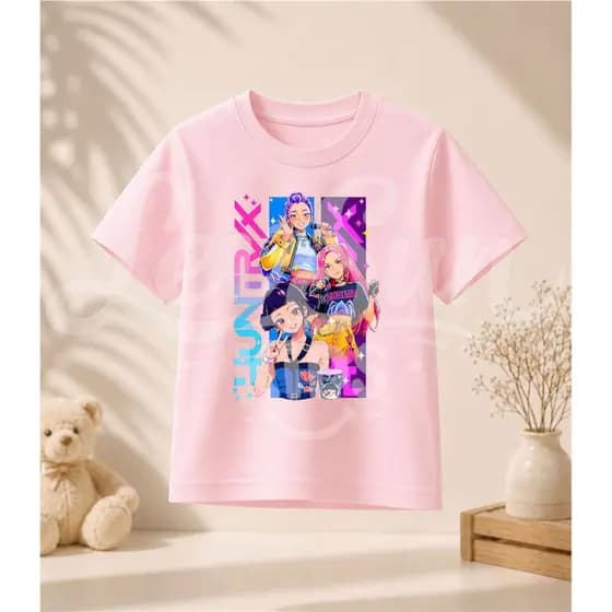 Blusa Feminina Infantil Personagens Huntrix 100% Algodão K-Pop Rosa Bebê