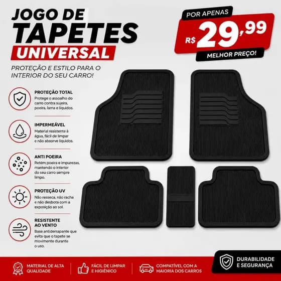 Jogo Tapete Automotivo Universal 5 Peças PVC Antiderrapante Inpermeável Alta Qualidade Universal
