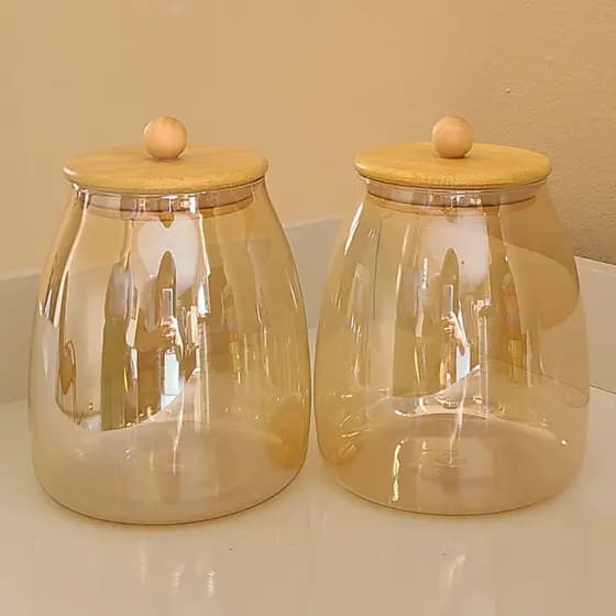 Pote de Vidro Âmbar Luxo Hermético G 1Litro com Tampa Arredondada de Bambu