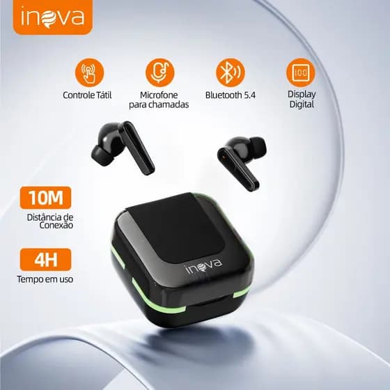 INOVA Fone De Ouvido bluetooth 5.4 À prova d'água IPX4 qualidade de som Dolby Sem Fio Com Pod