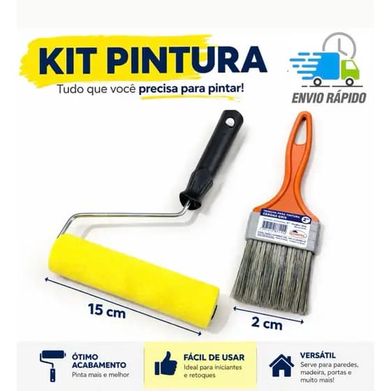 Kit de Pintura Médio C/ Rolo de Espuma 15cm e Trincha de "2" Polegadas Ideal Médio Reparos