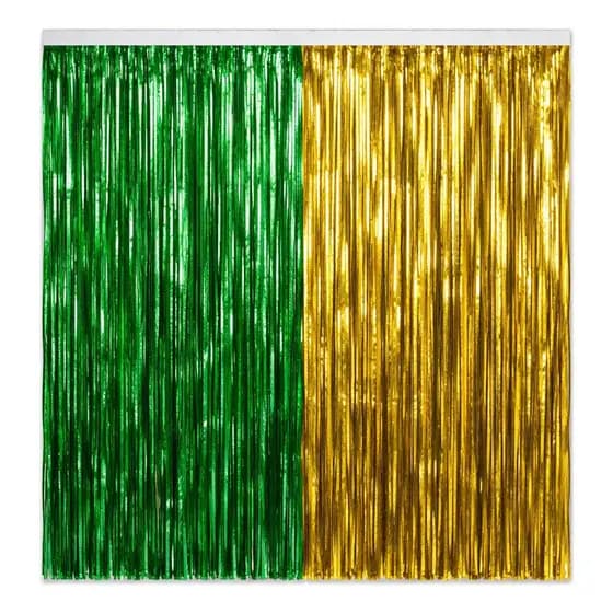 Kit Cortina Metalizada Verde e Amarelo Tema Copa Painel Festa Brasil 1x2m